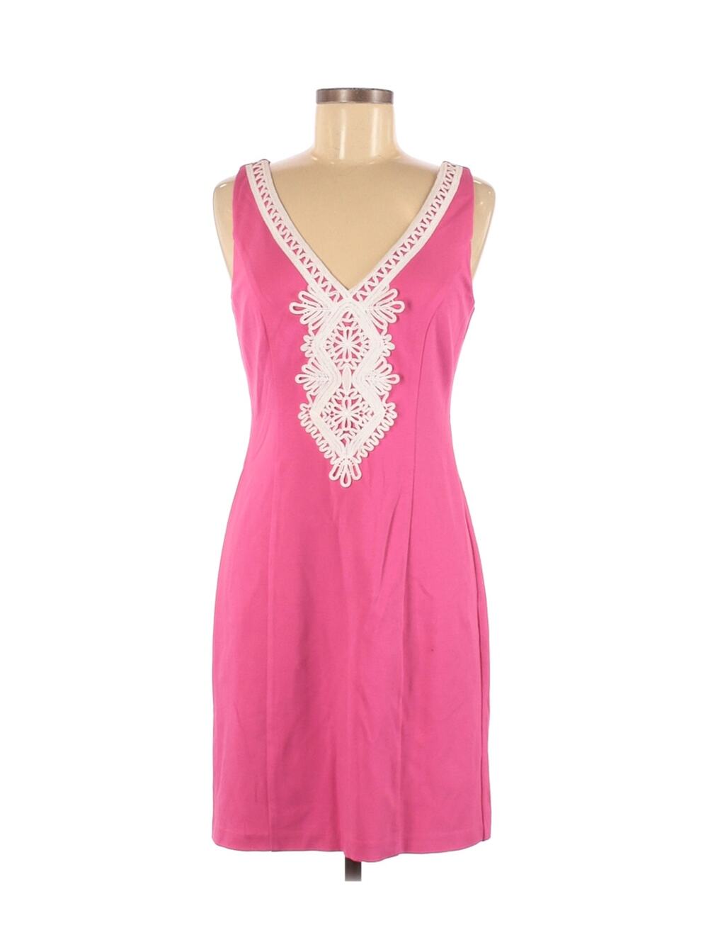 ELIZA J Womens Pink Dress Size 8 Crochet Sleeveless V-Neck Jersey Summer Mini